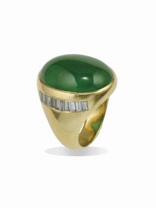 Bulgari. Anello con giadeite (type A) e diamanti taglio baguette  - Asta Fine Jewels - Associazione Nazionale - Case d'Asta italiane