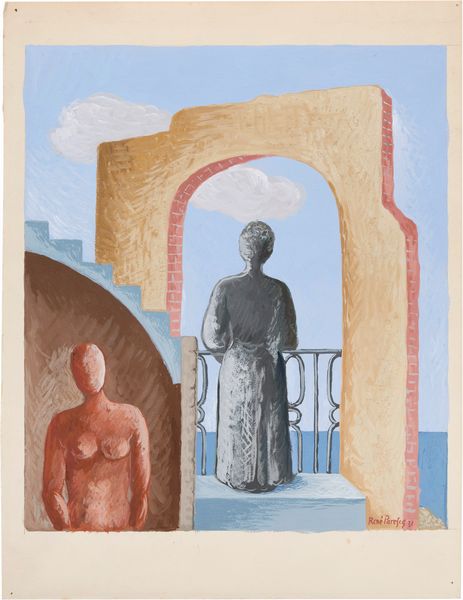 René Paresce : La statua (Donna in terrazza volta verso il mare e manichino)  - Asta Arte Moderna - Associazione Nazionale - Case d'Asta italiane