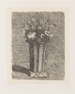 Giorgio Morandi - Vaso a strisce con fiori