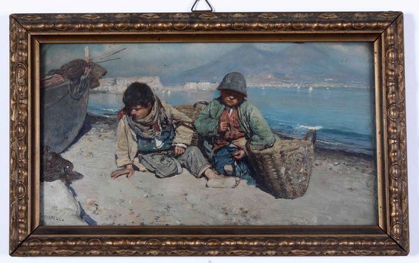 Carmine Ciardello (1871-1916), attribuito a Scugnizzi napoletani  - Asta Dipinti del XIX e XX secolo - Associazione Nazionale - Case d'Asta italiane