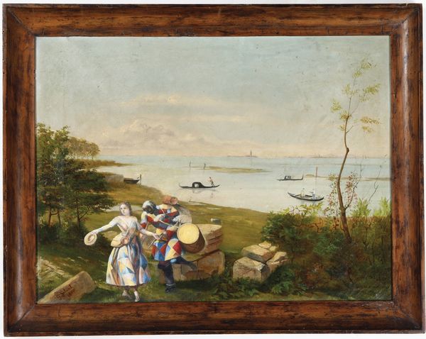 G. Galanti 1880 Laguna veneziana con Arlecchino  - Asta Dipinti del XIX e XX secolo - Associazione Nazionale - Case d'Asta italiane