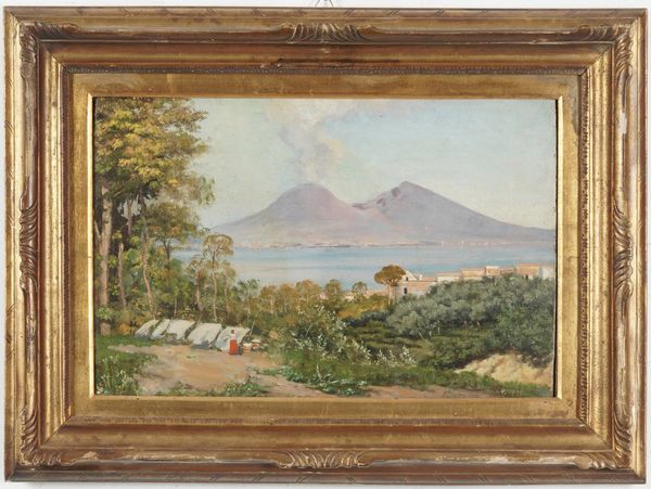 Giovanni Battista Filosa : Paesaggio con il Vesuvio sullo sfondo  - Asta Dipinti del XIX e XX secolo - Associazione Nazionale - Case d'Asta italiane