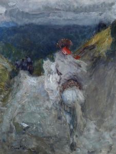 VITTORIO CAVALLERI - Strada con figura a cavallo