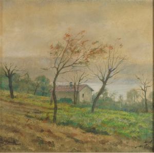 Gigi Comolli - Paesaggio con casolare e alberi