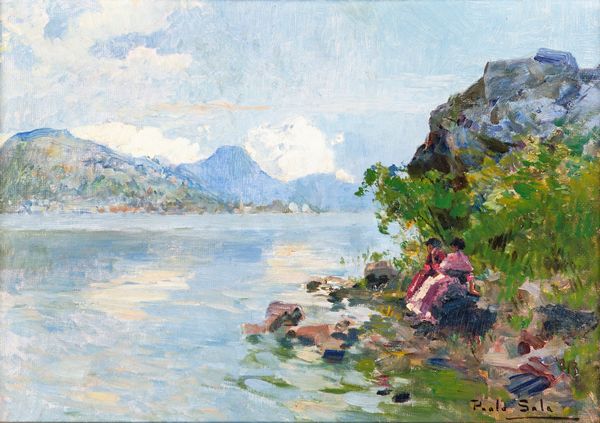 PAOLO SALA : Conversazione sul lago  - Asta Dipinti del XIX Secolo - Associazione Nazionale - Case d'Asta italiane