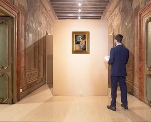 Ulisse Caputo : Dopo il ballo - Ritratto di signora in rosa  - Asta Dipinti del XIX Secolo - Associazione Nazionale - Case d'Asta italiane