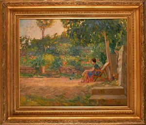 Ulisse Caputo : La lettura in giardino  - Asta Dipinti del XIX Secolo - Associazione Nazionale - Case d'Asta italiane