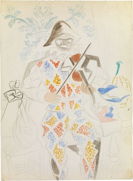 Gino Severini : Arlecchino col violino  - Asta Dipinti, Disegni, Sculture e Grafica - Associazione Nazionale - Case d'Asta italiane