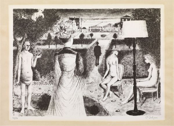 Paul Delvaux : Le Jardin  - Asta Dipinti, Disegni, Sculture e Grafica - Associazione Nazionale - Case d'Asta italiane