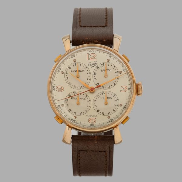 Komet : Orologio Soccer con quadranti segnapunti, cassa placcata in oro giallo 18k, carica manuale, 38 mm  - Asta Orologi da Polso - Associazione Nazionale - Case d'Asta italiane