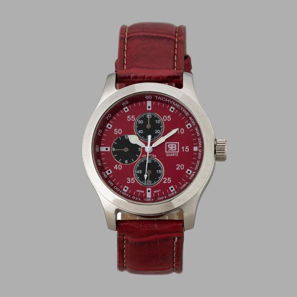 Renato Balestra : Orologio in acciaio al quarzo cronografo tre contatori verticali con quadrante bordeaux 40 mm  - Asta Orologi da Polso - Associazione Nazionale - Case d'Asta italiane