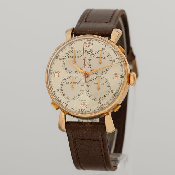 Komet : Orologio Soccer con quadranti segnapunti, cassa placcata in oro giallo 18k, carica manuale, 38 mm  - Asta Orologi da Polso - Associazione Nazionale - Case d'Asta italiane