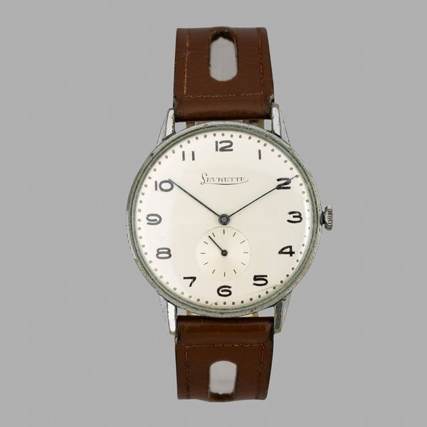 levrette : Solo tempo Oversize in acciaio carica manuale, quadrante Argentè con numeri Arabi e piccoli secondi, 38 mm  - Asta Orologi da Polso - Associazione Nazionale - Case d'Asta italiane
