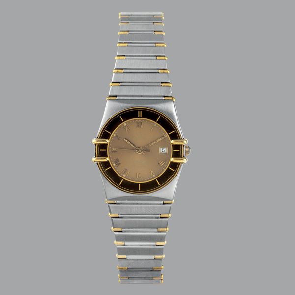 OMEGA : Omega Constellation in acciaio con inserti in oro, quadrante champagne, movimento al quarzo, bracciale integrato, 27,5 mm  - Asta Orologi da Polso - Associazione Nazionale - Case d'Asta italiane