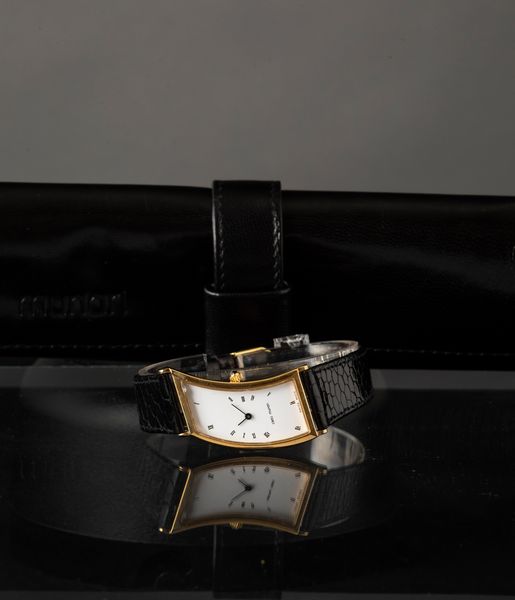 CLETO MUNARI : Cleto Munari, orologio di forma laminato disegnato da Hans Hollein, quadrante bianco, movimento al quarzo, 34x20 mm  - Asta Orologi da Polso - Associazione Nazionale - Case d'Asta italiane