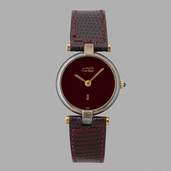 CARTIER : Vermeil Ronde laminato al quarzo quadrante bordeaux, 24 mm  - Asta Orologi da Polso - Associazione Nazionale - Case d'Asta italiane