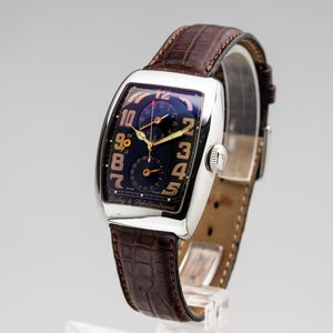 Dubey&Schaldebrand : Dubey & Schaldenbrand Aerodyn Duo in acciaio quadrante nero con doppio fuso orario, carica automatica, cinturino in pelle, 42x32 mm, 2000 circa  - Asta Orologi da Polso - Associazione Nazionale - Case d'Asta italiane