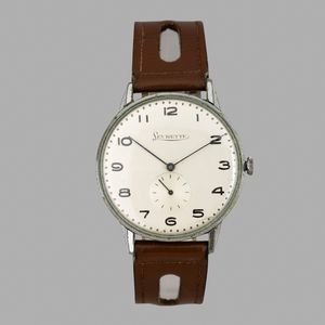 levrette - Solo tempo Oversize in acciaio carica manuale, quadrante Argent con numeri Arabi e piccoli secondi, 38 mm