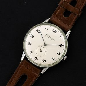 levrette : Solo tempo Oversize in acciaio carica manuale, quadrante Argentè con numeri Arabi e piccoli secondi, 38 mm  - Asta Orologi da Polso - Associazione Nazionale - Case d'Asta italiane