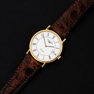 LONGINES : Orologio classico laminato, movimento al quarzo, quadrante bianco numeri Romani, 32 mm  - Asta Orologi da Polso - Associazione Nazionale - Case d'Asta italiane