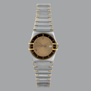 OMEGA - Omega Constellation in acciaio con inserti in oro, quadrante champagne, movimento al quarzo, bracciale integrato, 27,5 mm