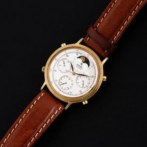 SEIKO : Cronografo laminato con fasi lunari movimento al quarzo, quadrante bianco lucido, 37 mm  - Asta Orologi da Polso - Associazione Nazionale - Case d'Asta italiane