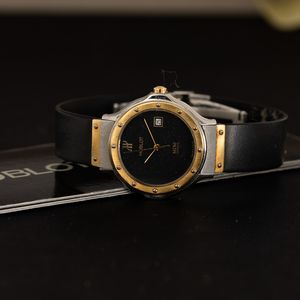 HUBLOT : MDM Lady acciaio e oro al quarzo, quadrante nero con datario, cinturino in gomma con garanzia, 25,5 mm  - Asta Orologi da Polso - Associazione Nazionale - Case d'Asta italiane