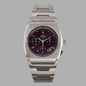 Festina - Chronograph F14 in acciaio di forma tonneau con bracciale integrato, moviento al quarzo con quadrante color vinaccia, 44x39 mm