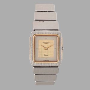 LONGINES - Longines Forma in acciaio con inserti in oro, quadrante argento, movimento al quarzo, bracciale in acciaio, 26x28 mm, 1970 circa