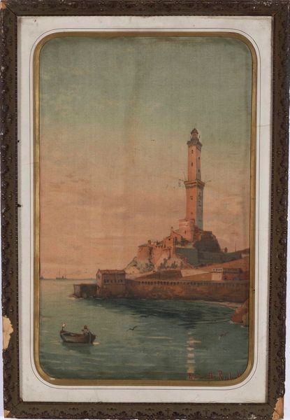 Egidio De Rubelli Veduta della Lanterna di Genova, 1860  - Asta Stampe - Associazione Nazionale - Case d'Asta italiane