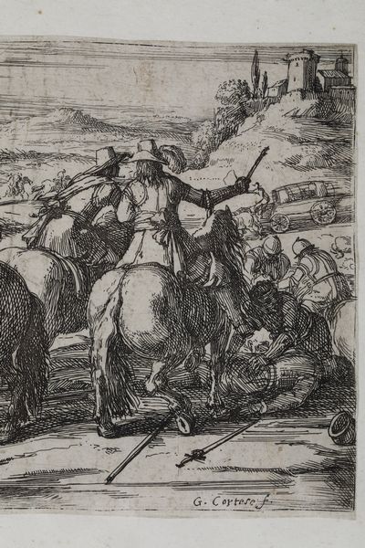 Jacques Courtois detto il Borgognone (1621-1675) Scena di battaglia  - Asta Stampe - Associazione Nazionale - Case d'Asta italiane