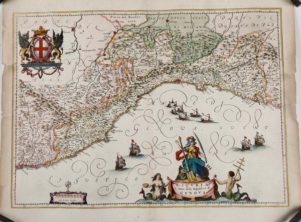 Genova - Liguria 4 carte topografiche della Liguria ed una veduta di Genova, secolo XVII-XVIII  - Asta Stampe - Associazione Nazionale - Case d'Asta italiane