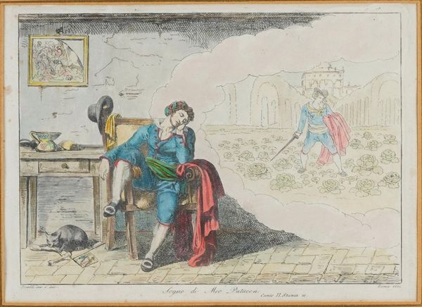 Bartolomeo Pinelli Il sogno di Meo Patacca<BR>Roma, 1822 inciso in basso a destra  - Asta Stampe - Associazione Nazionale - Case d'Asta italiane