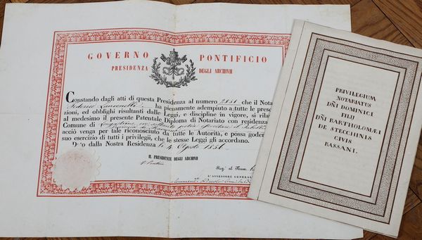 Genova, Napoli ed altro Lotto composito di 5 piccole incisioni incorniciate, una patente notarile e un privilegio notarile manoscritto  - Asta Stampe - Associazione Nazionale - Case d'Asta italiane