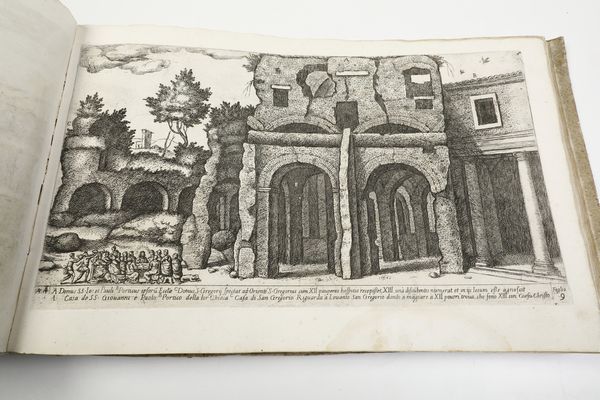 Aloisio Giovannoli (Civita Castellana, ca. 1550 - Roma, 1618)<BR>Roma, 1750 (?) Vedute degli antichi vestigj di Roma di Alo Giovannoli in due parti. La prima contiene mausolei, archi, colonne, e fabbriche pubbliche, la seconda rappresenta terme, anfiteatri, teatri e tempj. Comprese in rami 106. Parte prima <BR>Frontespizio incollato su carta non coeva e privo del bordo inferiore con possibile mancanza di testo, restaura all'angolo inferiore della tavola n. 5, gore d'acqua al bordo inferiore di alcune tavole, foxing diffuso soprattutto sulle tavole della prima parte, insignificante strappo marginali, tracce di tarlo nelle sguardie nell'ultima bianca e nelle ultime due tavole.<BR>Legatura in mezza pergamena, cm 26,5x40,5  - Asta Stampe - Associazione Nazionale - Case d'Asta italiane