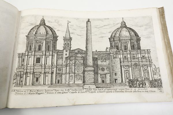 Aloisio Giovannoli (Civita Castellana, ca. 1550 - Roma, 1618)<BR>Roma, 1750 (?) Vedute degli antichi vestigj di Roma di Alo Giovannoli in due parti. La prima contiene mausolei, archi, colonne, e fabbriche pubbliche, la seconda rappresenta terme, anfiteatri, teatri e tempj. Comprese in rami 106. Parte prima <BR>Frontespizio incollato su carta non coeva e privo del bordo inferiore con possibile mancanza di testo, restaura all'angolo inferiore della tavola n. 5, gore d'acqua al bordo inferiore di alcune tavole, foxing diffuso soprattutto sulle tavole della prima parte, insignificante strappo marginali, tracce di tarlo nelle sguardie nell'ultima bianca e nelle ultime due tavole.<BR>Legatura in mezza pergamena, cm 26,5x40,5  - Asta Stampe - Associazione Nazionale - Case d'Asta italiane