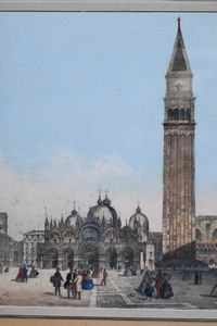 Grande litografia a colori raffigurante piazza San Marco  - Asta Stampe - Associazione Nazionale - Case d'Asta italiane