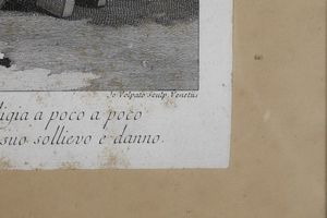 Giovanni Volpato da Francesco Maggiotto Coppia di incisioni dalla serie dei proverbi - scene di genere con proverbio alla base, Venezia, seconda met sec. XVIII  - Asta Stampe - Associazione Nazionale - Case d'Asta italiane