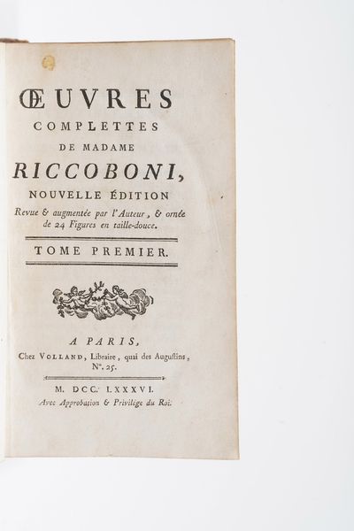 Madame Riccoboni. Ouvres completes, A Paris chez Volland, 1786.  - Asta Libri Antichi - Associazione Nazionale - Case d'Asta italiane