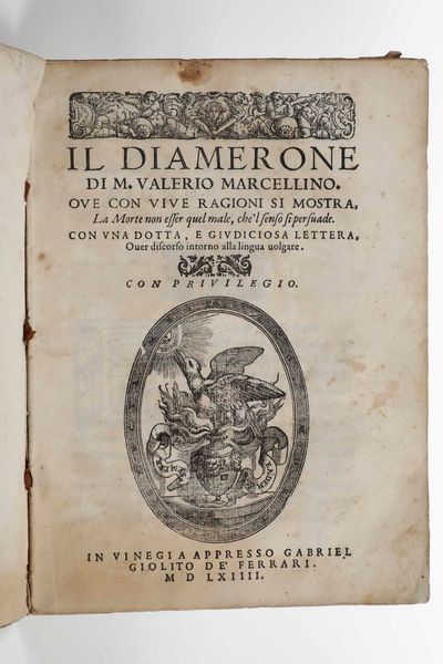 Valerio Marcellino : Valerio Marcellino Il Diamerone, Venezia, Giolito, 1564.  - Asta Libri Antichi - Associazione Nazionale - Case d'Asta italiane