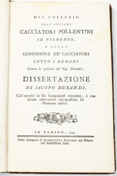 Jacopo Durandi Lotto di sei opere  - Asta Libri Antichi - Associazione Nazionale - Case d'Asta italiane