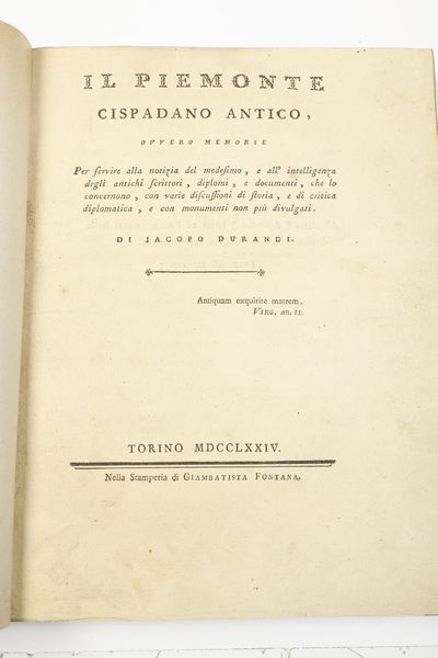 Jacopo Durandi Lotto di sei opere  - Asta Libri Antichi - Associazione Nazionale - Case d'Asta italiane