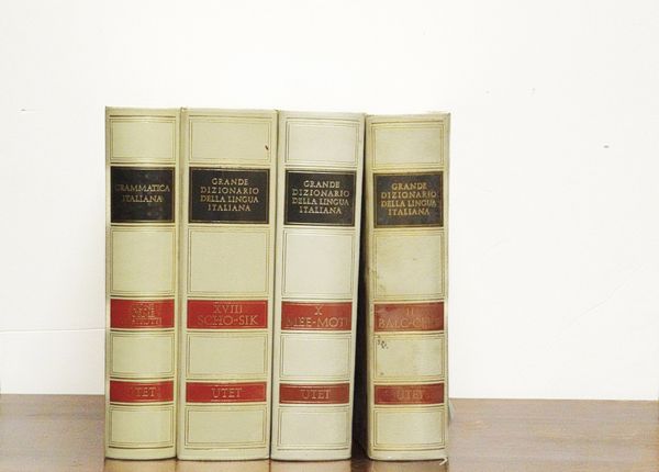 Salvatore Battaglia -Dizionario della lingua italiana, sec XX, UTET Grande Dizionario della lingua italiana, UTET. Volume I; vol. II; volume III; volume IV; volume V; volume VI; volume VII; volume VIII; volume IX; vol. X; volume XI; volume XII; vol. XIII (scompleto; venduto come elemento di arredo)  - Asta Libri Antichi - Associazione Nazionale - Case d'Asta italiane