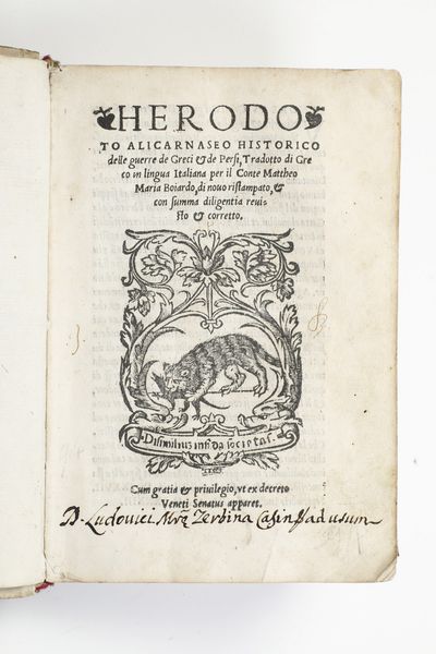 Lotto di cinque edizioni diverse Erodoto, Alicarnasseo- Delle guerre dei Greci e dei Persi... tradotte in lingua italiana dal Conte Matteo Maria Boiardo... Venezia, Bernardino De Bindoni 1539  - Asta Libri Antichi - Associazione Nazionale - Case d'Asta italiane