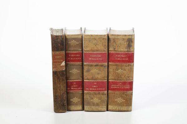 Parnaso italiano e altri di letteratura Tre volumi del Parnaso italiano, lirici del secolo I-II-III, lirici del secolo IV-V-VI-VII, Brusantini Alamanni e Bernardo Tasso, Venezia... Antonelli, 1835-1846  - Asta Libri Antichi - Associazione Nazionale - Case d'Asta italiane