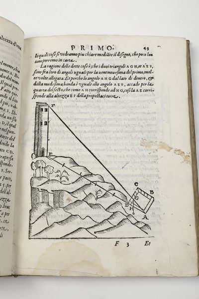 Cosimo Bartoli Del modo di misurare le distantie, le superficie, i corpi, le piante, le provincie, le prospettive, & tutte le altre cose terrene, che possono occorrere a gli huomini, secondo le vere regole di Euclide, & de gli altri pi lodati scrittori<BR>Venezia, Per Francesco Franceschi Sanese, 1589  - Asta Libri Antichi - Associazione Nazionale - Case d'Asta italiane