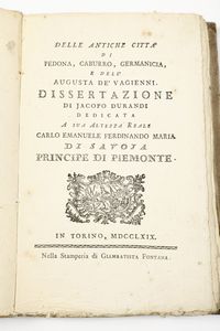 Jacopo Durandi Lotto di sei opere  - Asta Libri Antichi - Associazione Nazionale - Case d'Asta italiane