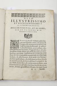 Cosimo Bartoli Del modo di misurare le distantie, le superficie, i corpi, le piante, le provincie, le prospettive, & tutte le altre cose terrene, che possono occorrere a gli huomini, secondo le vere regole di Euclide, & de gli altri pi lodati scrittori<BR>Venezia, Per Francesco Franceschi Sanese, 1589  - Asta Libri Antichi - Associazione Nazionale - Case d'Asta italiane