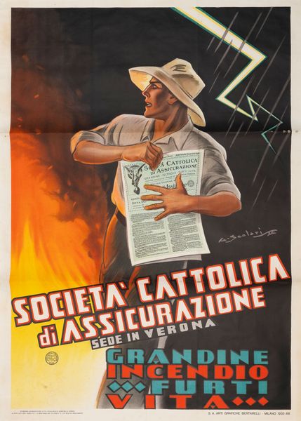 Giovanni Scolari : Societ Cattolica di Assicurazione - Verona  - Asta POP Culture e Manifesti d'Epoca - Associazione Nazionale - Case d'Asta italiane