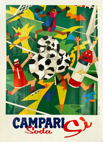 Ugo Nespolo : Campari Soda - Mondiali 1990  - Asta POP Culture e Manifesti d'Epoca - Associazione Nazionale - Case d'Asta italiane